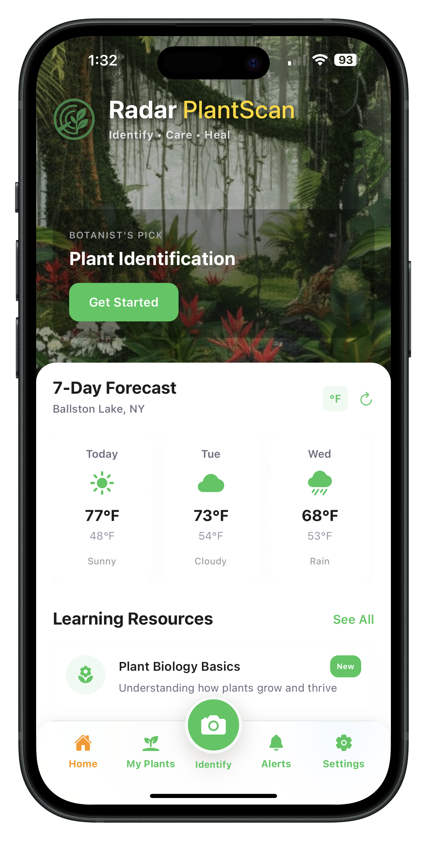 Radar PlantScan App Interface